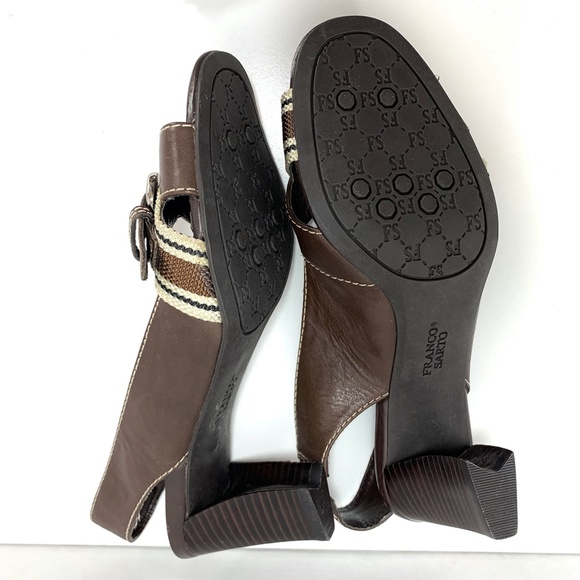 Franco Sarto Brown Leather Canvas Striped SlingBacks - Picture 6 of 8